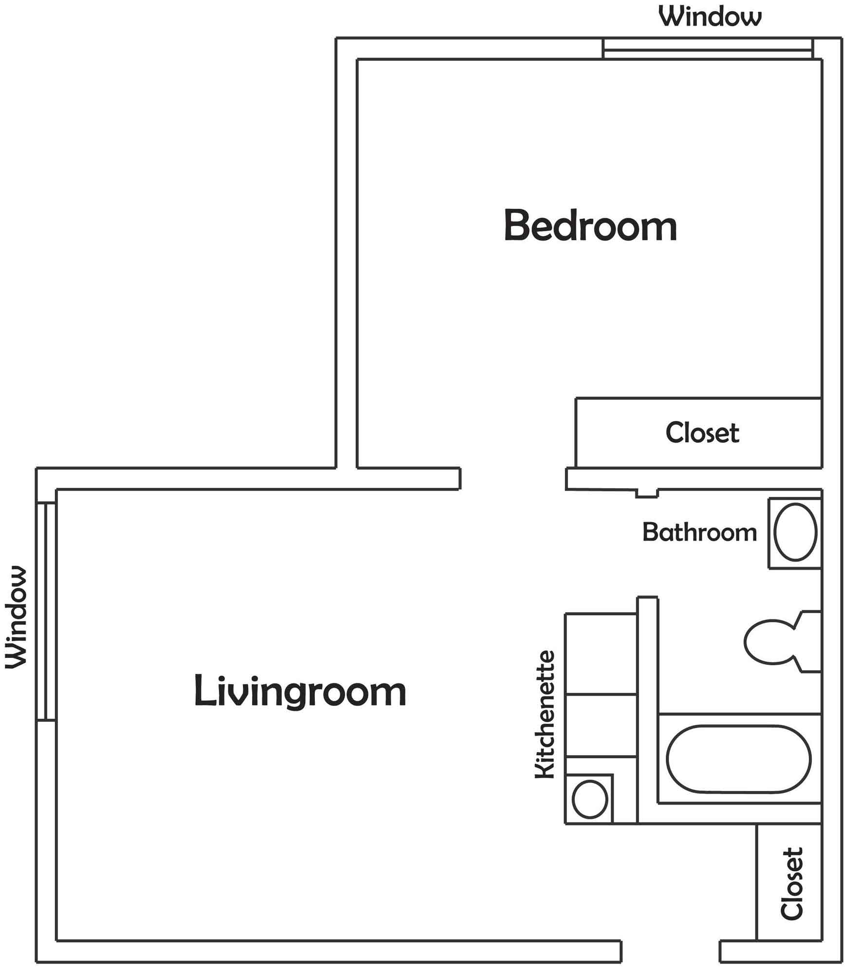 Floor plan for a one-bedroom apartment.