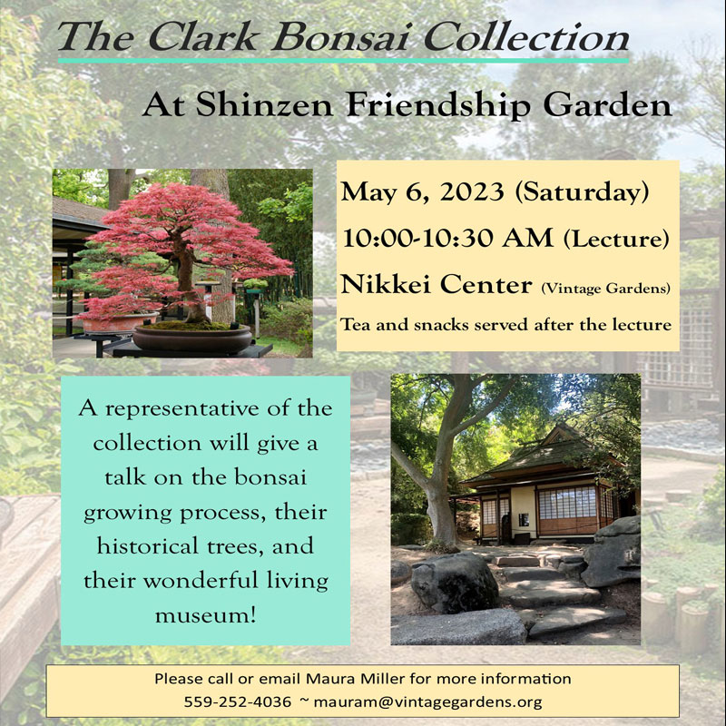An event called Clark Bonsai Collection that was held at Vintage Gardens.